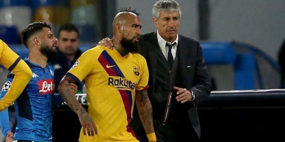 Arturo Vidal y Quique Setién