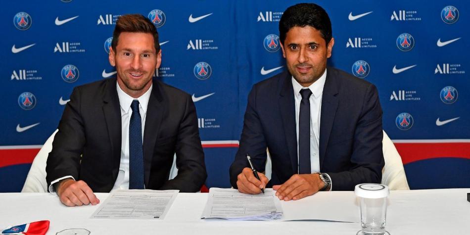 Lionel Messi y Nasser Al-Khelaïfi