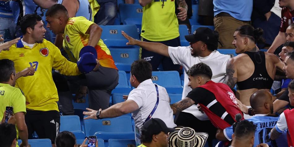 Pelea hinchas Colombia vs Uruguay