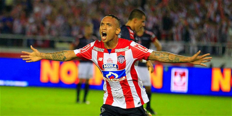 Jarlan Barrera marcó uno de los tantos de Junior frente al Medellín en el Metropolitano. Foto: GUILLERMO GONZÁLEZ/ETCE