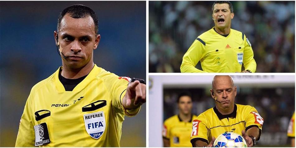 Wilton Sampaio (izquierda) y Sandro Ricci (derecha arriba), son los pitos brasileños con más juegos dirigidos en la actual clasificatoria. Heber Lopes, otro juez reconocido.