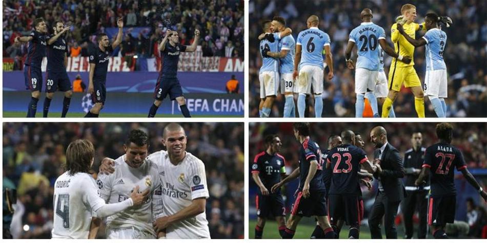 Atlético, Manchester City, Real Madrid y Bayern Múnich buscarán un cupo en la final de la Champions.