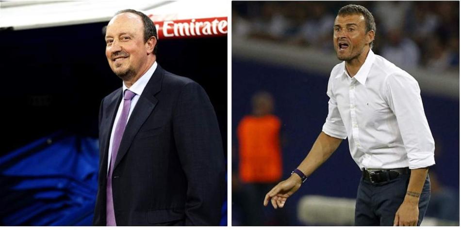 Rafa Benítez (izq.), DT del Real Madrid. Luis Enrique, entrenador del Barcelona.