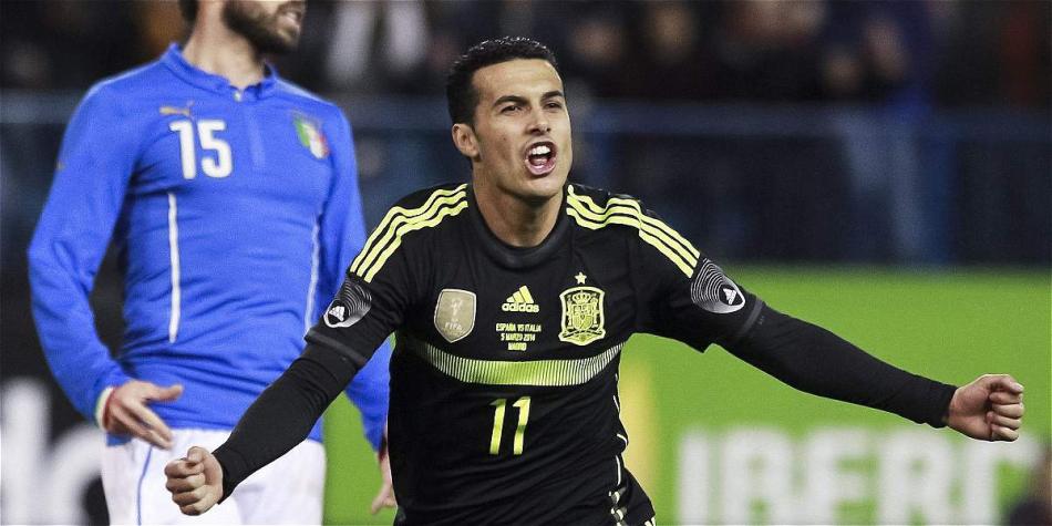 Pedro Rodríguez, durante un juego con la selección de España.