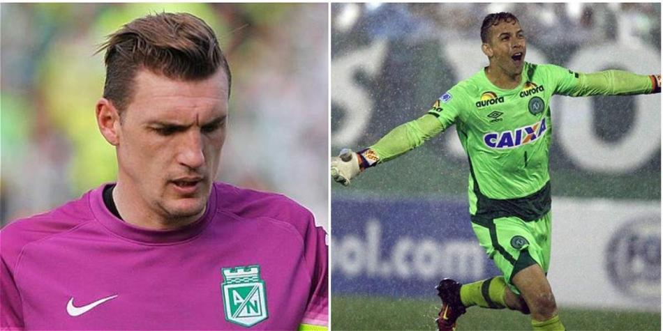 Danilo (der.), arquero de Chapecoense fallecido.