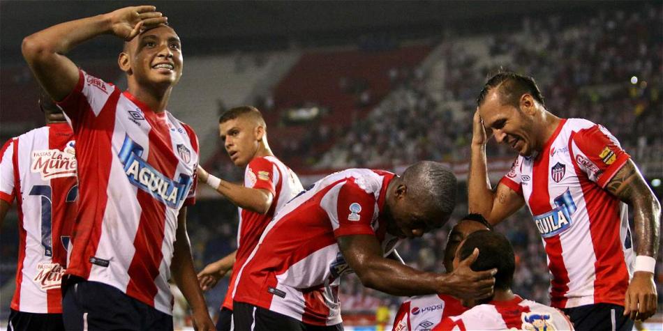 Así celebraron los jugadores de Junior el gol de Pérez frente a Santa Fe.