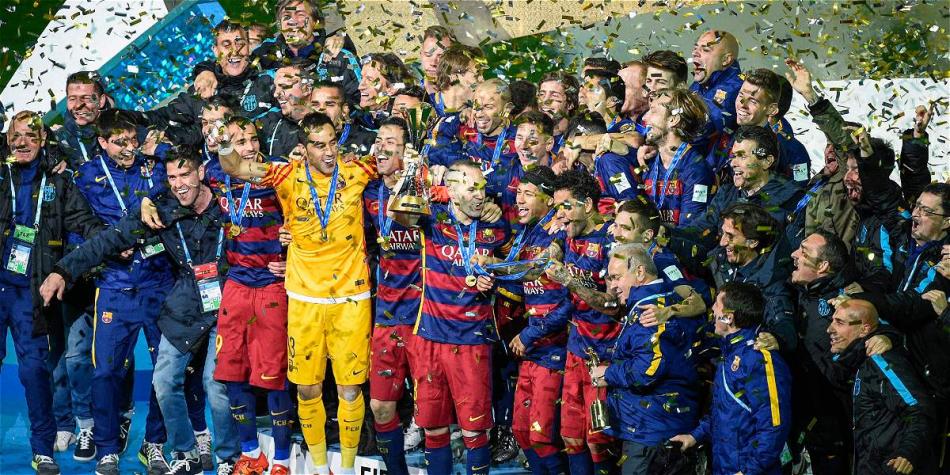 Jugadores de Barcelona celebrando el título del Mundial de Clubes.