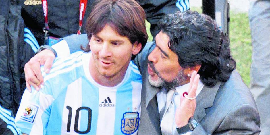 Ambos 'cracks' coincidieron en el Mundial de 2010, cuando Maradona dirigió a Messi en la selección argentina.