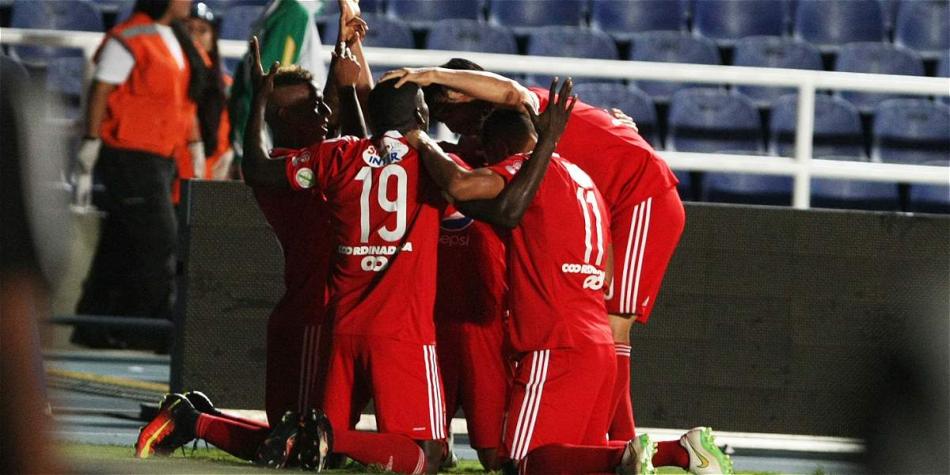 Así celebraron el gol los jugadores de América, en el duelo con Barranquilla.