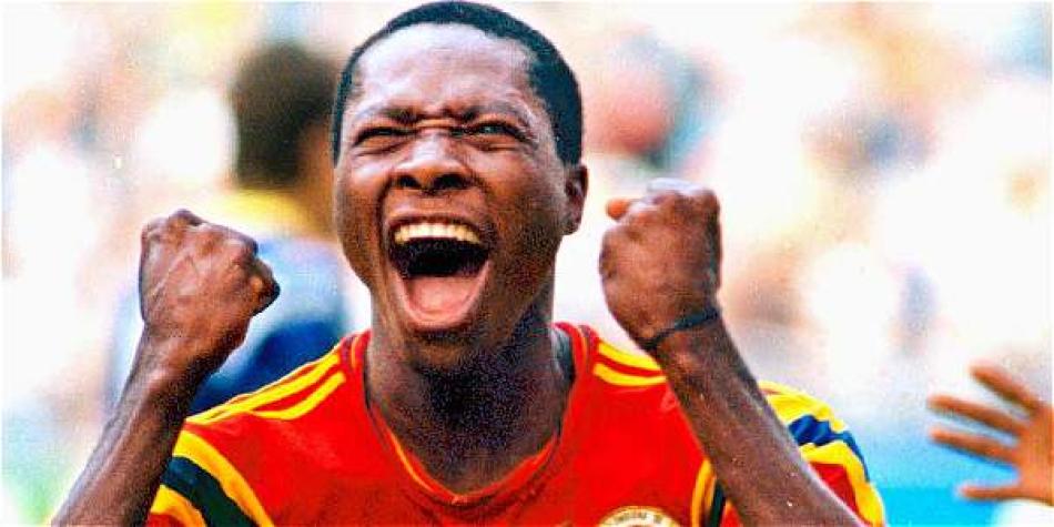 Fredy Rincón celebra el gol contra Alemania. (Archivo Particular).