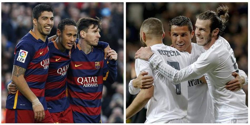 Los tridentes del Barcelona y el Real Madrid.