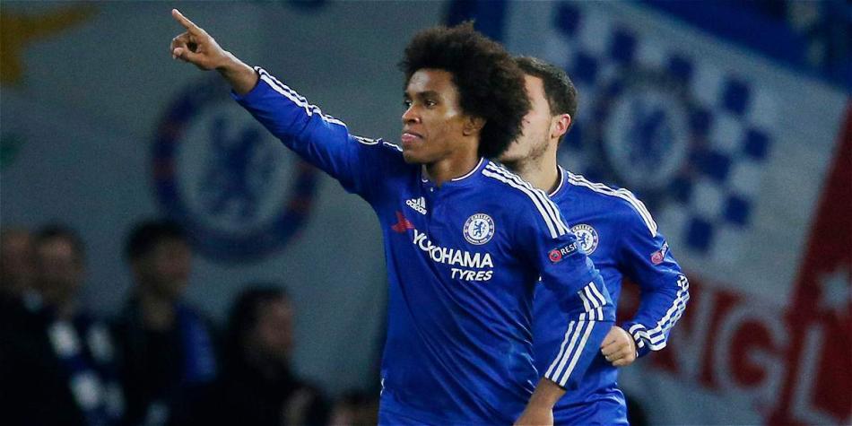 Así festejó Willian el tanto de la victoria de Chelsea sobre Dinamo Zagreb.