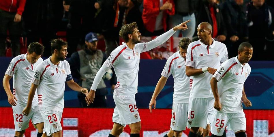 Jugadores de Sevilla celebrando el triunfo sobre Juventus.