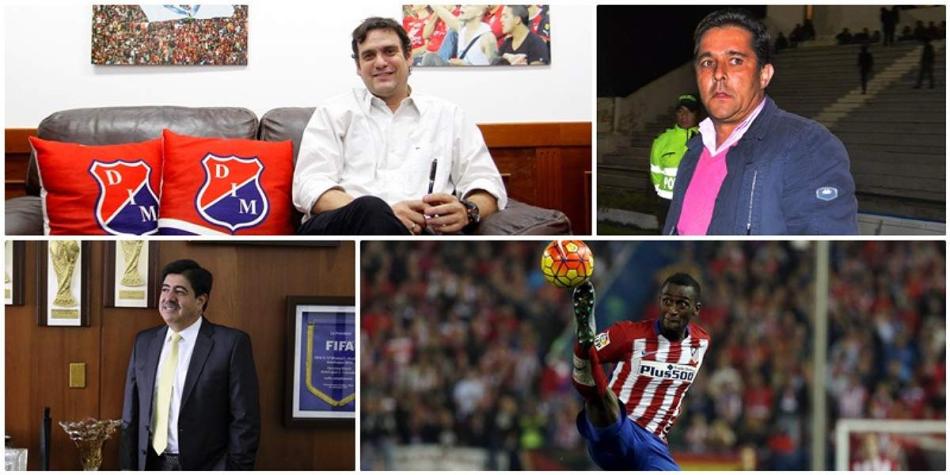 En la foto: Eduardo Silva Meluk (presidente del DIM), Ricardo Hoyos, presidente del Chicó.Abajo: Luis Bedoya, expresidente de Colfútbol y Jackson Martínez.