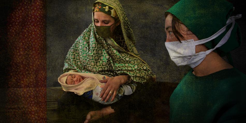 BBC Mundo: Madre y bebé afganos con una médica, ilustración