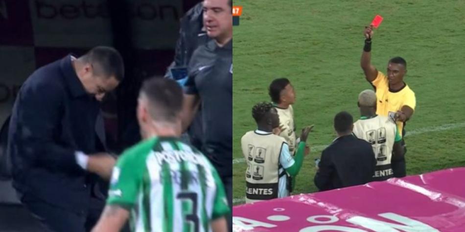 Efraín Juárez, expulsado en Nacional vs Santa Fe
