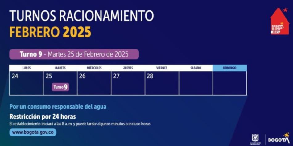 Racionamiento de agua en Bogotá este martes 25 de febrero